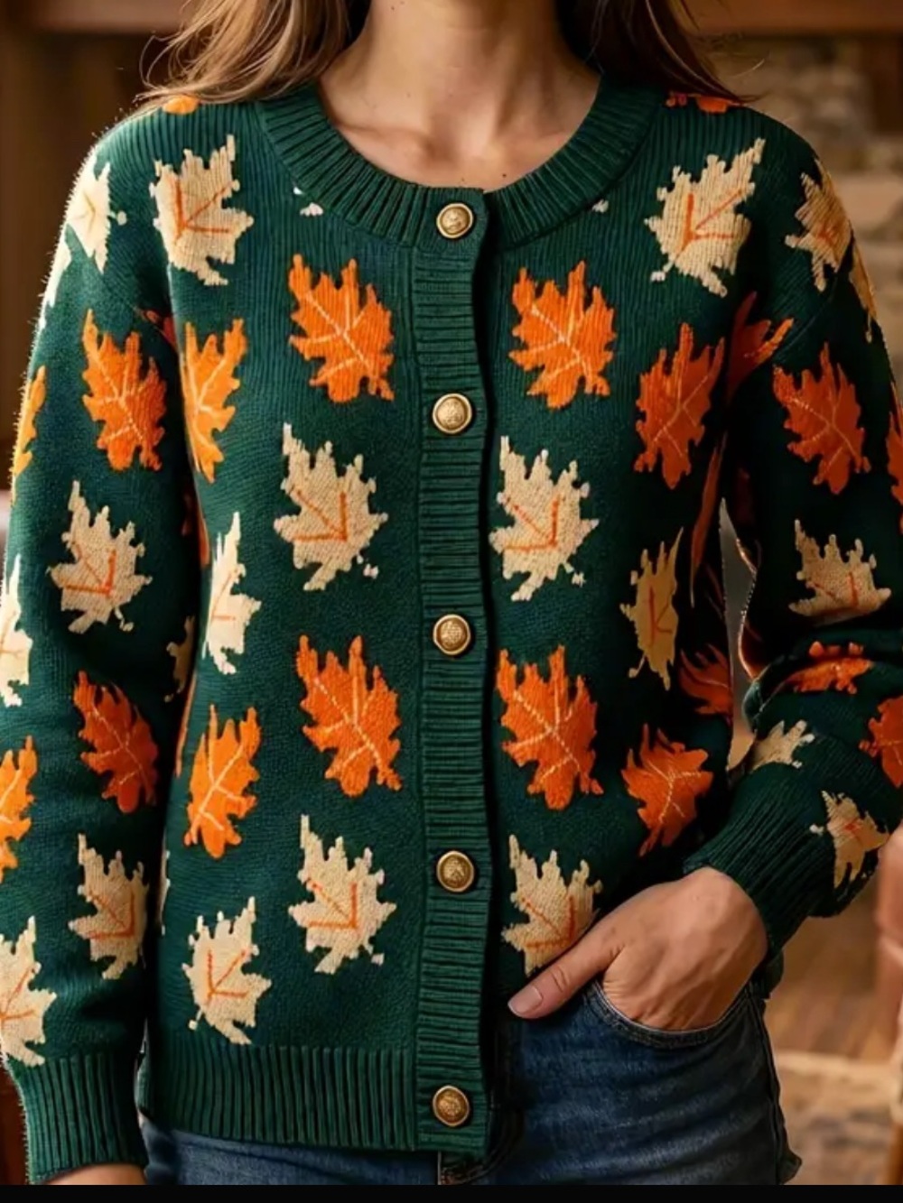 Autumn Leaf Cardigan Cozy Fall Cottagecore Sweater